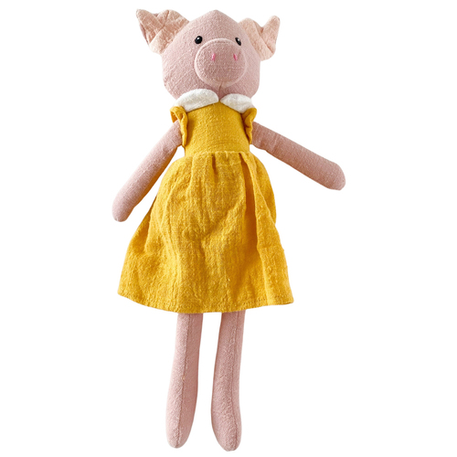 Urban Products Pig Kids/Childrens Doll Pink Mustard 33cm 0M+