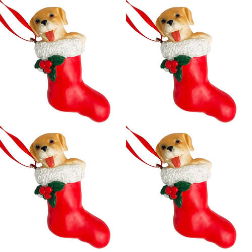 4PK Urban Dog in Stocking Hanging Decoration 9cm Red/White Assorted