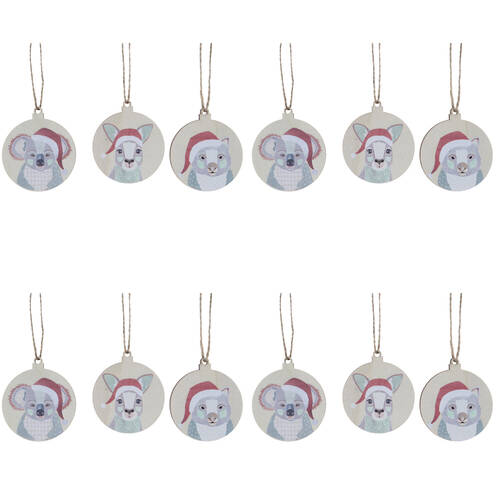 4x 3pc Urban FB Christmas Aus Animals Baubles Hanging Decoration 8cm Red/Grey