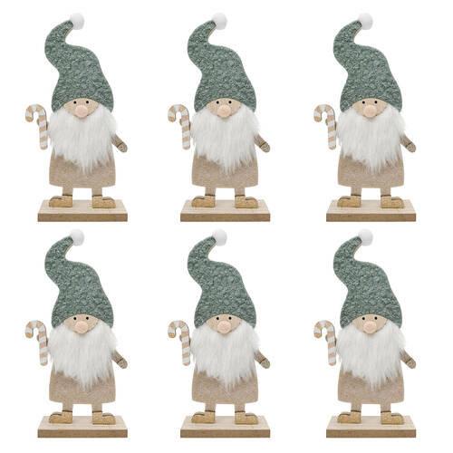 6PK Urban Santa with Candy Cane Standing Christmas Decoration 23cm Green