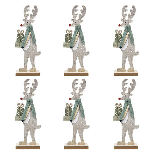 6PK Urban Reindeer with Presents Standing Christmas Decoration 31cm Green
