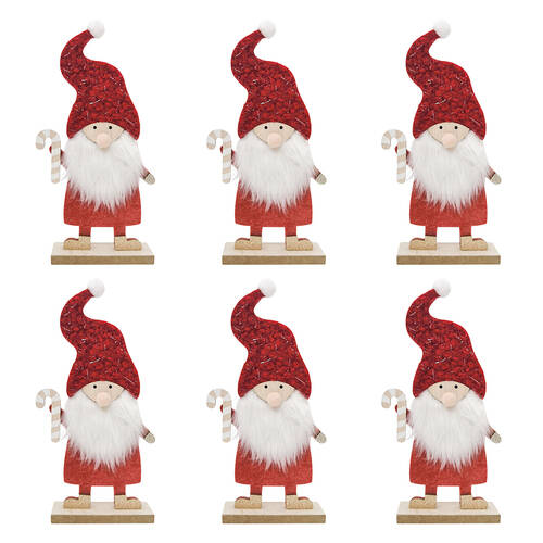 6PK Urban Santa with Candy Cane Standing Christmas Decoration 23cm Red