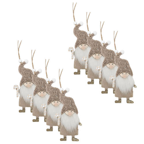 8PK Urban Santa with Cane Tree Hanging Decoration 11cm Bisque Assorted