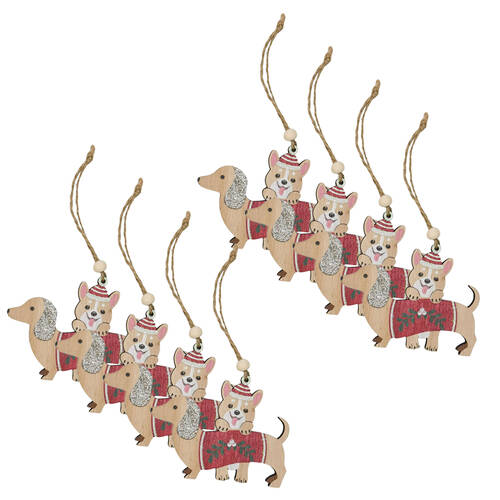 8PK Urban Dash Dog Hanging Christmas Decorations 11cm Red/Green Assorted