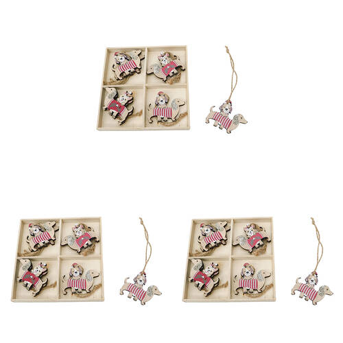 3x 8pc Urban Dash Dog Christmas Decorations Gift Box Set 6cm Red/Green