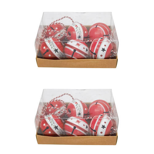 2x 6pc Urban Painted Decorative Bells Gift Box Set 15cm Red/Green
