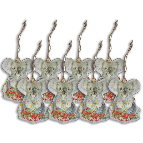 8PK Urban Popcorn Blue Koalas Hanging Christmas Decoration 10cm Grey/Red Assorted