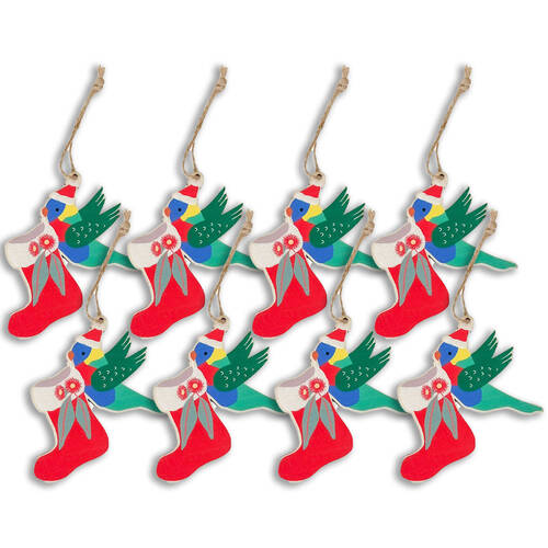 8PK Urban Oz Animals with Stocking Hanging Decoration 10cm Red/Green Assorted