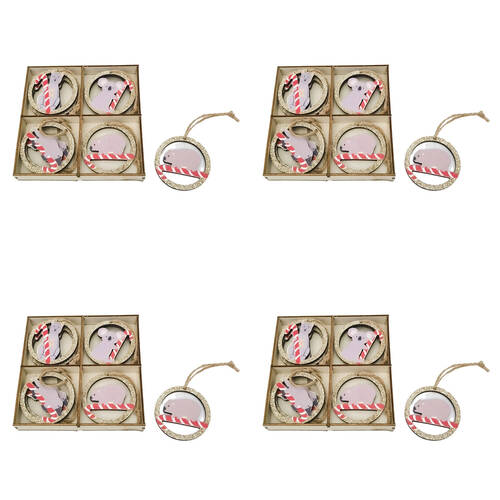 4x 8pc Urban Oz Animal Christmas Hanging Decoration Gift Box 6cm Grey/Red