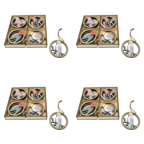 4x 8pc Urban Oz Birds Flowers Christmas Decoration Gift Box 6cm Green/Gold