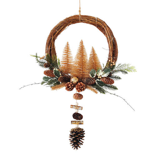 Urban Elegant Woodland Trees with Lights Christmas Wreath 60cm Natural