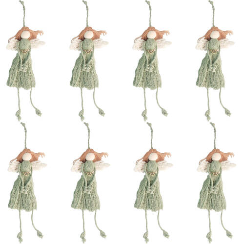 8PK Urban Elegant Tassel Angel Hanging Christmas Decoration 27cm Sage