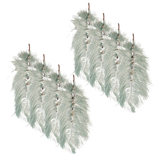 8PK Urban Elegant Feather with Beads Hanging Decoration 28x11cm Sage