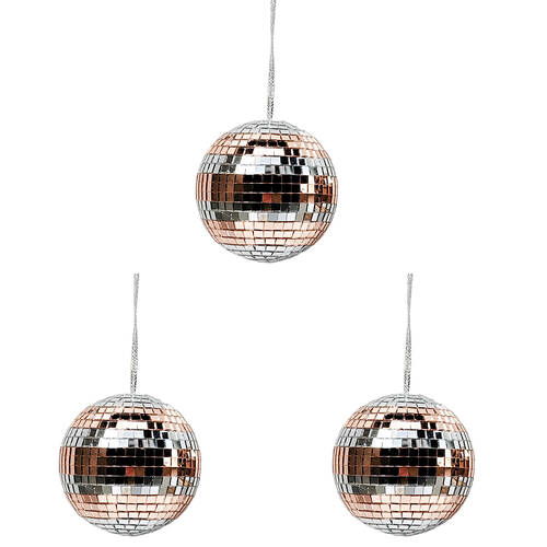 3PK Urban Disco Globe Bauble Hanging Christmas Decoration 8cm Rose Gold
