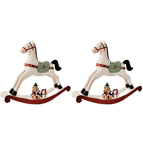 2PK Urban Rocking Horse with Teddy Large Standing Decoration 21cm Bisque
