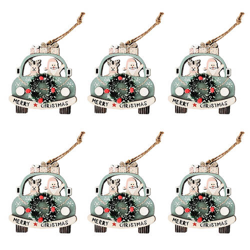6PK Urban Reindeer/Santa in VW Hanging Decoration 7cm Pink/Blue Assorted