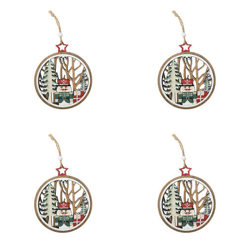 4PK Urban Nutcracker Scene Hanging Christmas Decoration 10cm Red/Green Assorted