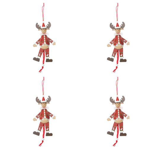 4PK Urban Santa/Reindeer Jumping Jack Hanging Decoration 16cm Red Assorted