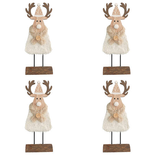 4PK Urban Cute Reindeer with Scarf on Log Decoration 28x11cm White/Beige