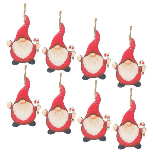 8PK Urban Santa Holding Candy Cane/Tree Hanging Decoration 10cm Red Assorted