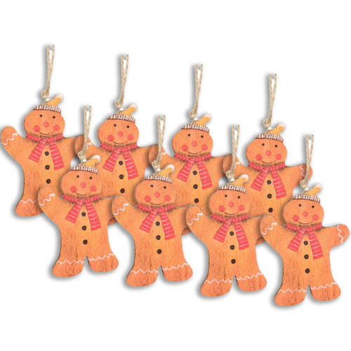 8PK Urban Santa/Gingerbread Hanging Christmas Decoration 9cm Red/Brown Assorted
