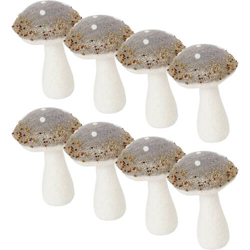 8PK Urban Christmas Toadstool Decoration 14.5cm Grey/White Assorted