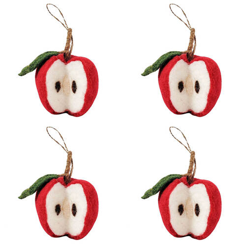 4PK Urban Apple Hanging Christmas Tree Decoration 13cm Red Assorted