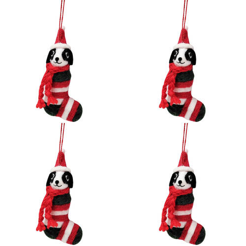 4PK Urban Christmas Dogs in Stocking Hanging Decoration 13cm Red/White Assorted