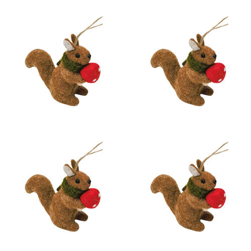4PK Urban Mouse/Squirrel Holding Toadstool Hanging Decor 12cm Red/Brown Assorted