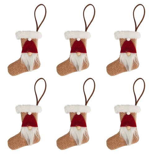 6PK Urban Tomte Santa on Stockings Hanging Decoration 11.5cm Natural Assorted
