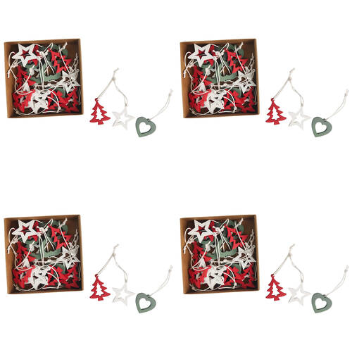 4x 24pc Urban Star, Heart Tree Box Set Hanging Decoration 2.5cm Red/White/Green