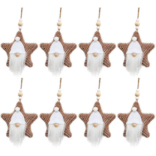 8PK Urban Fabric Tomte Santa Head Hanging Decoration 10cm Bisque/Brown Assorted