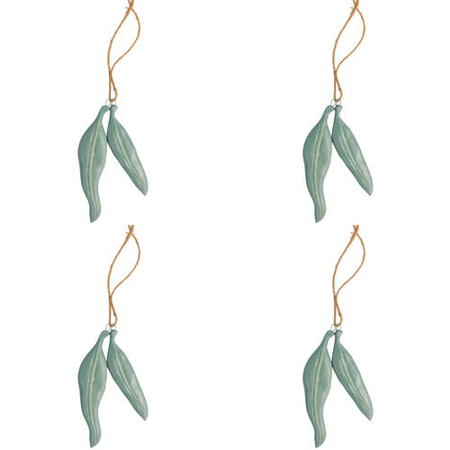 4PK Urban Eucalyptus Leaves Hanging Christmas Decoration 11cm Sage