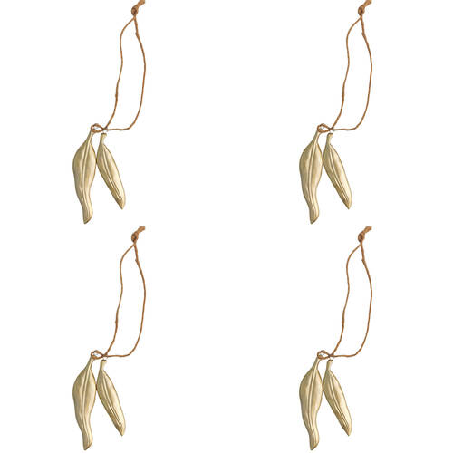 4PK Urban Eucalyptus Leaves Hanging Christmas Decoration 11cm Gold