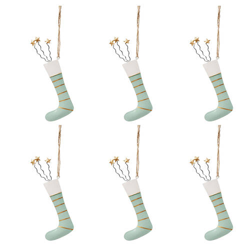 6PK Urban Metal Tree/Stocking Hanging Decoration 18cm Sage Assorted
