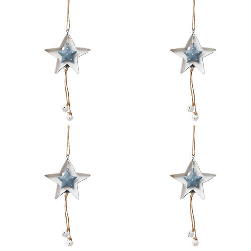 4PK Urban Tree/Star Hanging Christmas Decoration 30cm Blue Assorted
