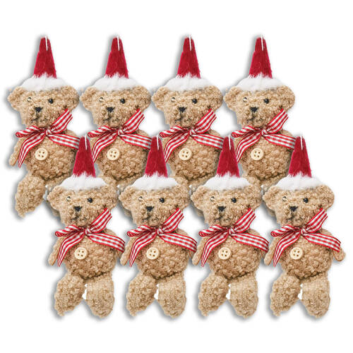 8PK Urban Christmas Teddy Hanging Decoration 12cm Red/Brown Assorted
