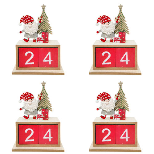 4PK Urban Santa Holding Presents Christmas Countdown Blocks 15cm Red/White