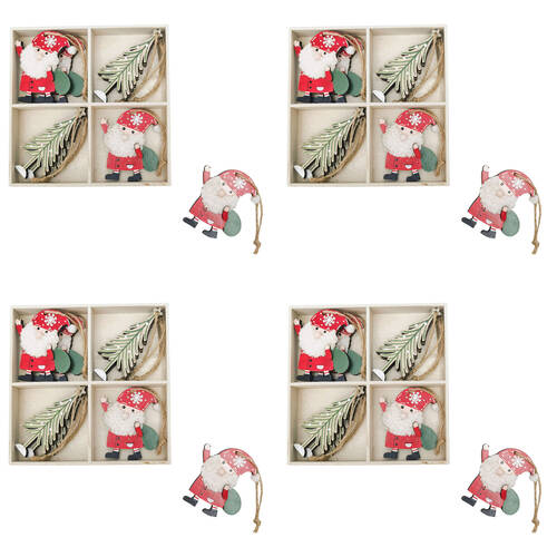 4PK Urban Wooden Santa Tree Hanging Christmas Decoration Gift Box Red/Green
