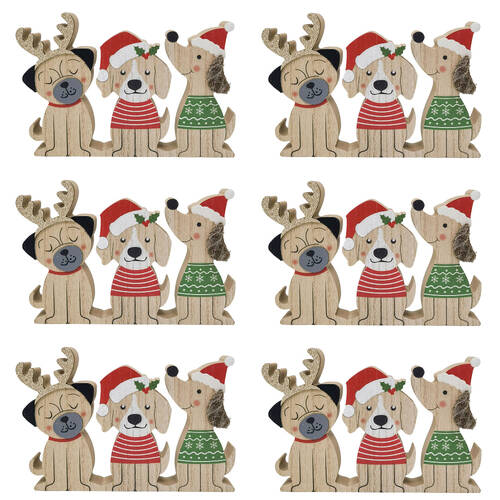 6PK Urban Wooden Christmas Dogs Standing Decoration 18cm Red/Green