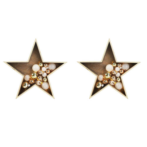2PK Urban Baubles in Star with Lights Standing Decoration Medium 37cm White/Gold