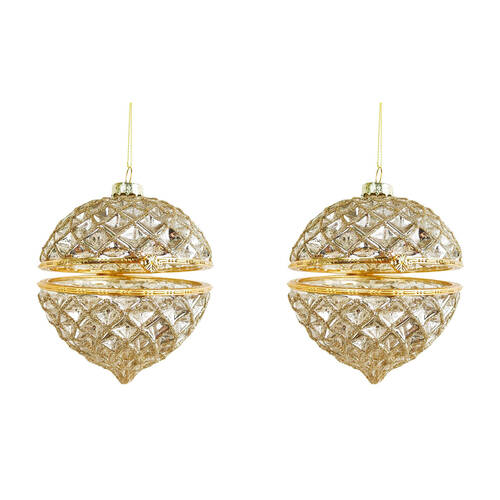 2PK Urban Hinged Glass Bauble Christmas Decoration 10cm Champagne