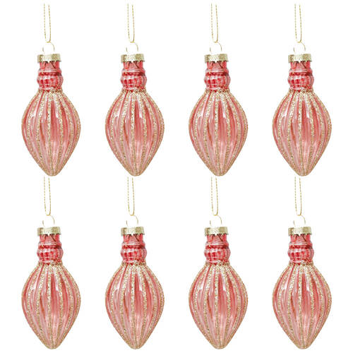8PK Urban Bulb Drop Glass Baubles Hanging Christmas Decor 11cm Pink Assorted