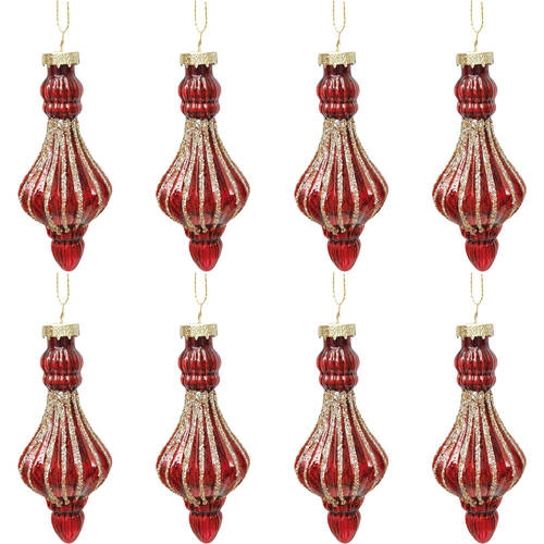 8PK Urban Bulb Drop Glass Baubles Hanging Christmas Decoration 11cm Red Assorted