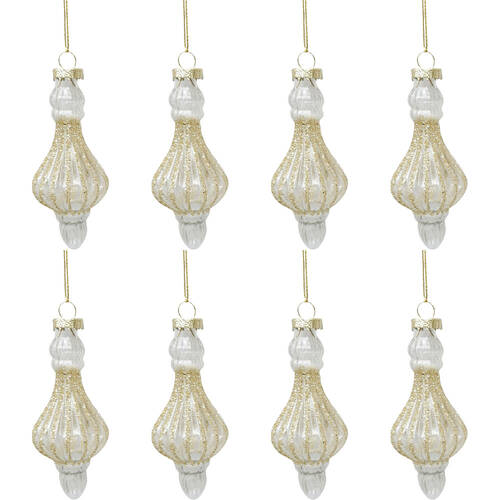 8PK Urban Bulb Drop Glass Baubles Hanging Christmas Decor 11cm Clear Assorted