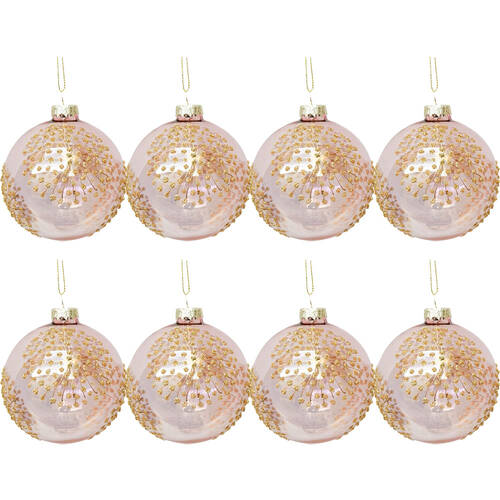 8PK Urban Dandelion Burst Glass Baubles Hanging Decoration 8cm Pink Assorted