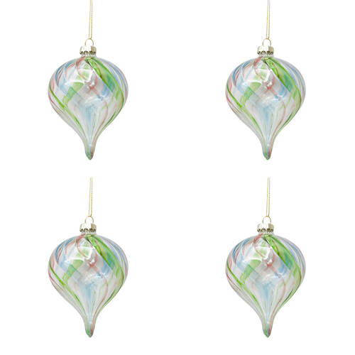 4PK Urban Swirl Onion Teardrop Hanging Christmas Decoration 11cm Pink Assorted