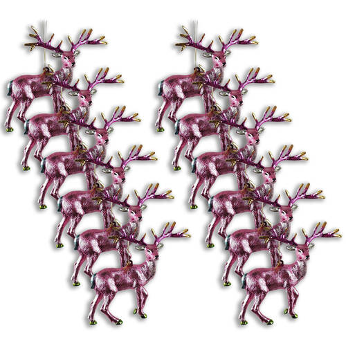 12PK Urban Metallic Reindeer Hanging Christmas Decoration 13cm Purple