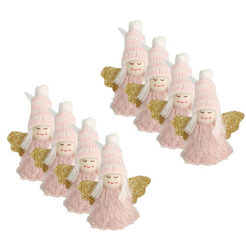 8PK Urban Tomte Angel with Beanie Hanging Decoration 8cm Pink Assorted