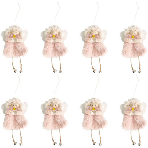 8PK Urban Tomte Eskimo Angel Hanging Christmas Decoration 14.5cm Pink